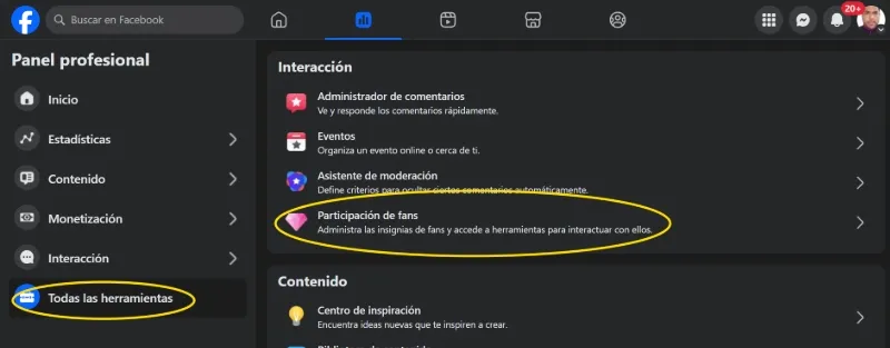 Entrez l'option Participation des fans dans le compte Facebook