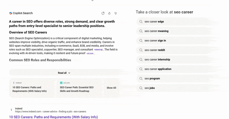 Modification des liens de recherche Bing Copilot