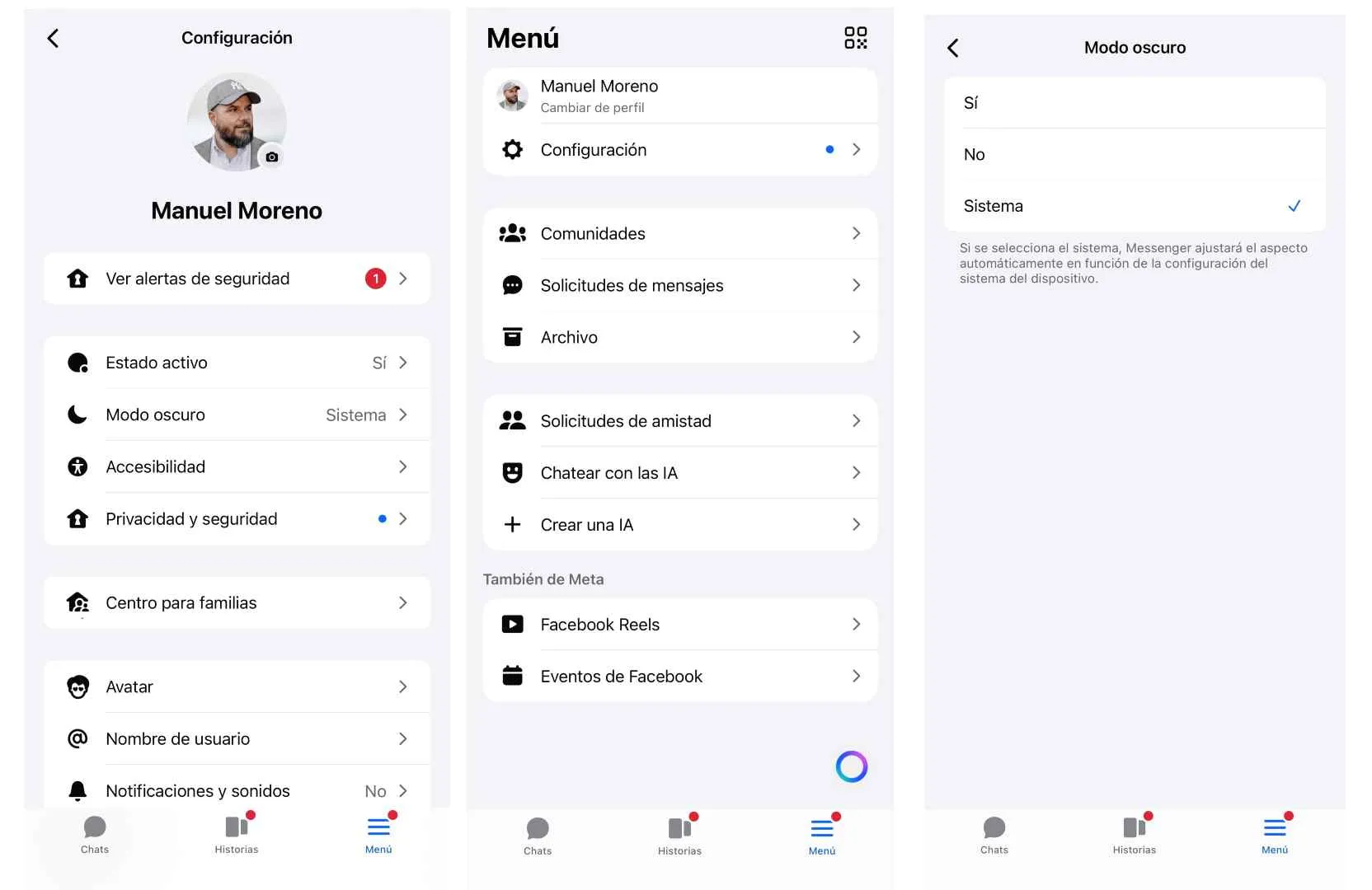 mode sombre dans Facebook Messenger