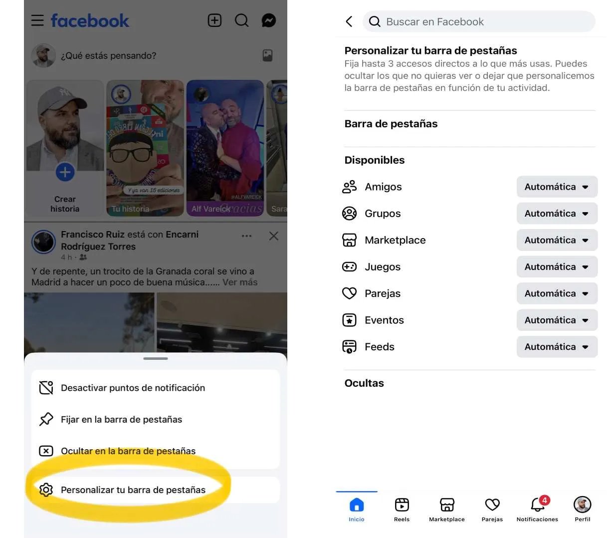 comment réorganiser les onglets dans la barre Facebook