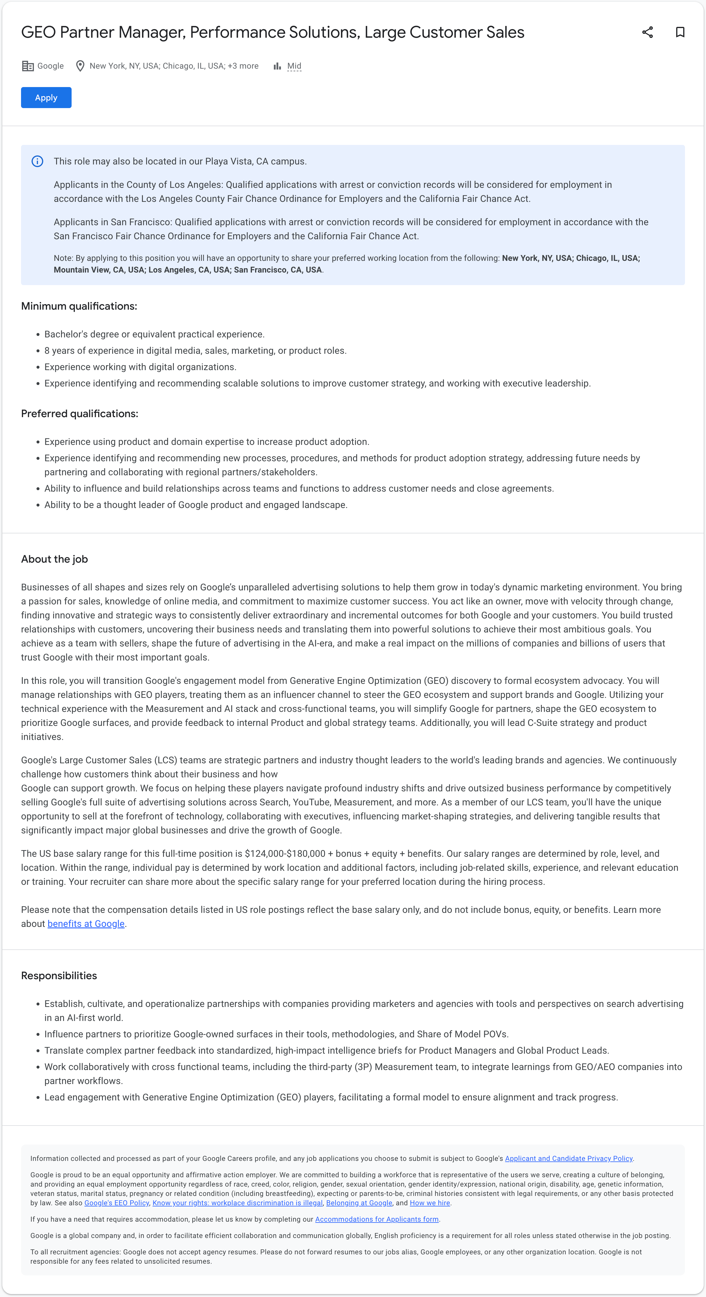 Responsable des partenaires Google Géo