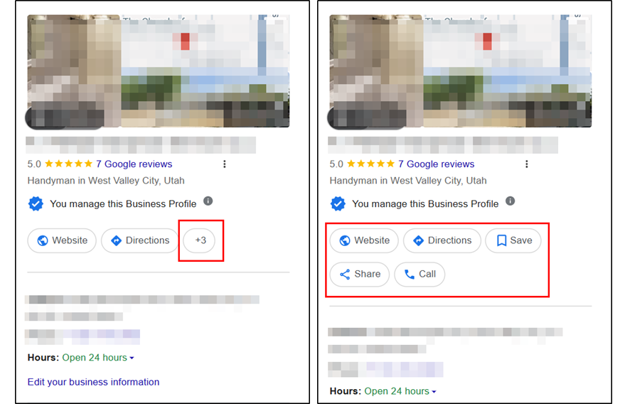 Profil d'entreprise Google Afficher plus de boutons