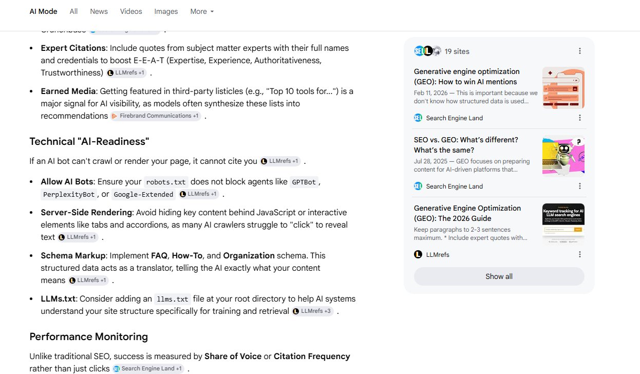 Google affichant plus de liens en mode Ai