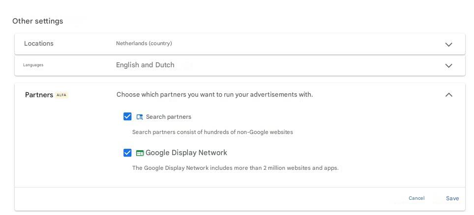 Annonces diffusées par les partenaires Google Ads