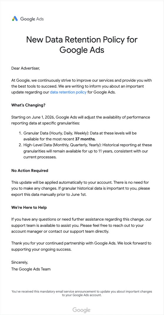 Notes sur la politique de conservation des données Google Ads