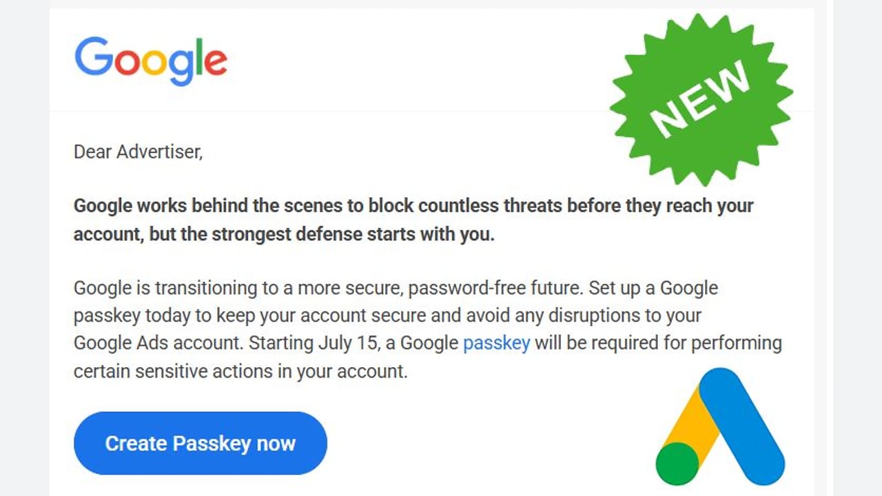 E-mail de clé d'accès Google Ads