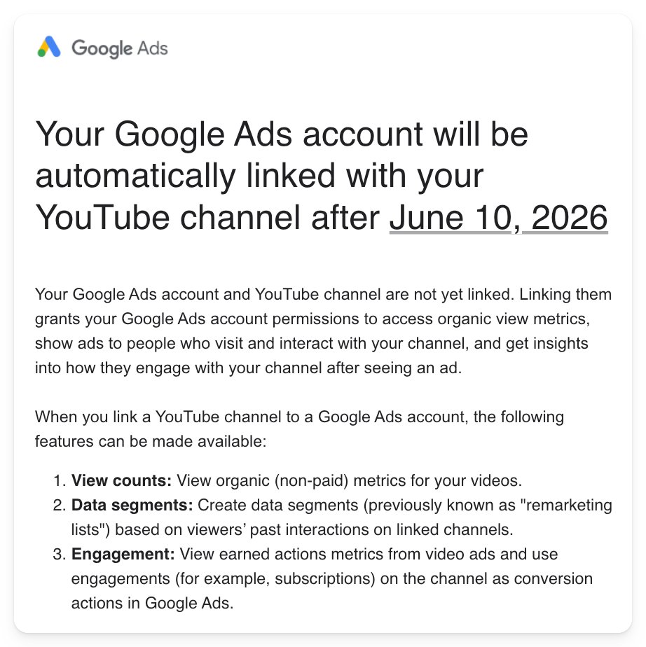 Chaîne YouTube à liaison automatique Google Ads
