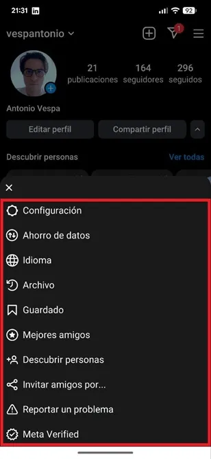 Options des menus