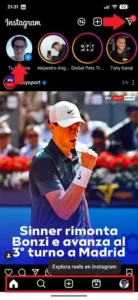 Menu simplifié d'Instagram