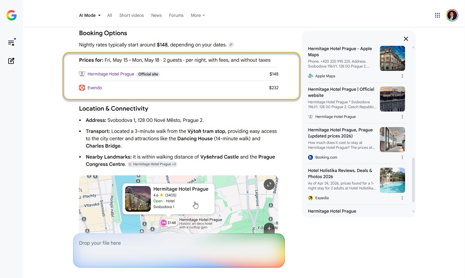 Liens de réservation d'hôtel directe en mode Google Ai