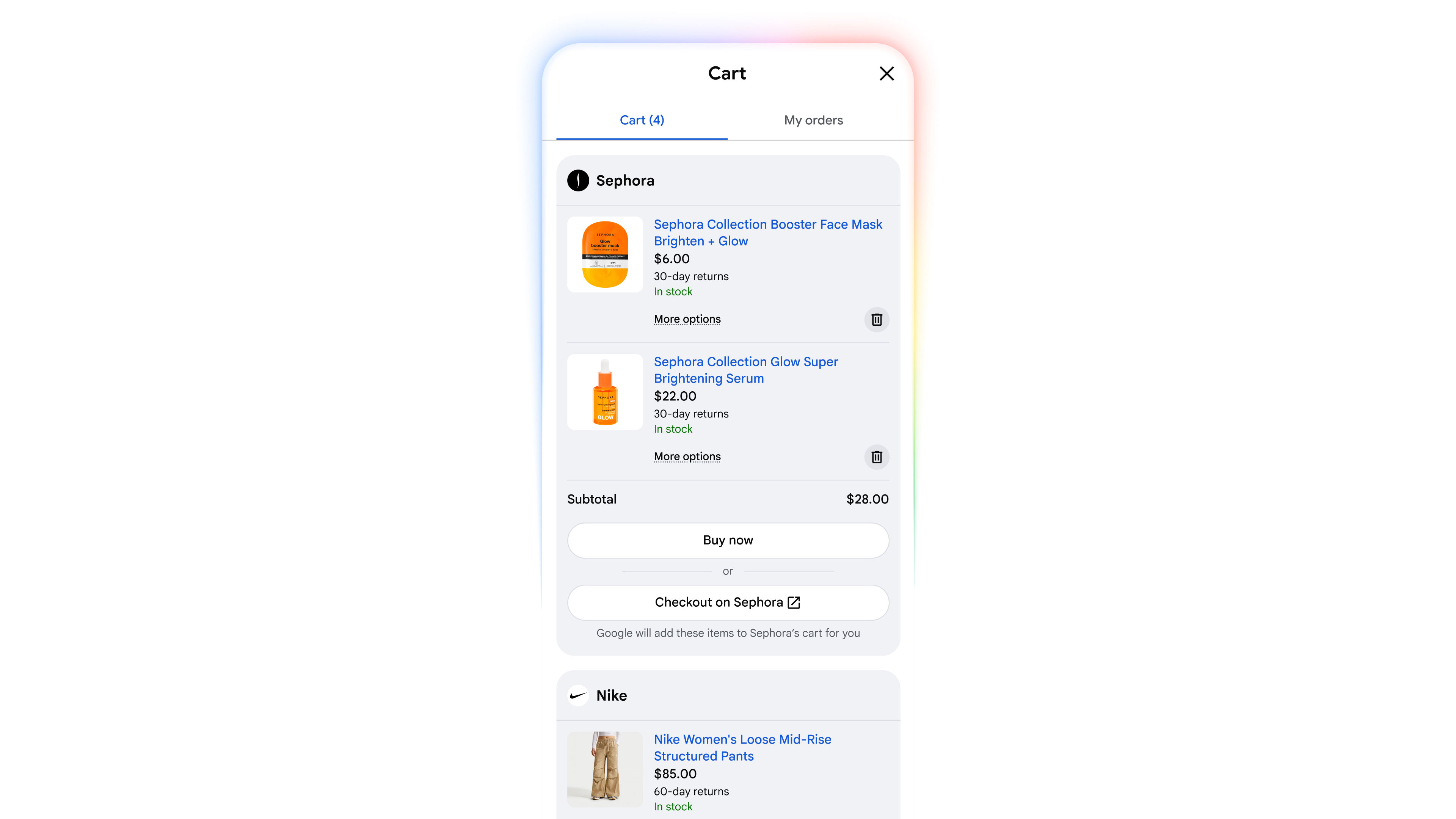 Panier multi-articles Ulta et Nike
