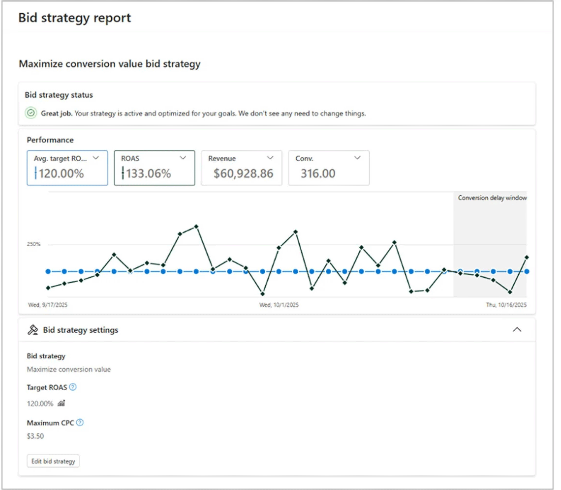 Rapport sur la stratégie d'enchères Microsoft Ads