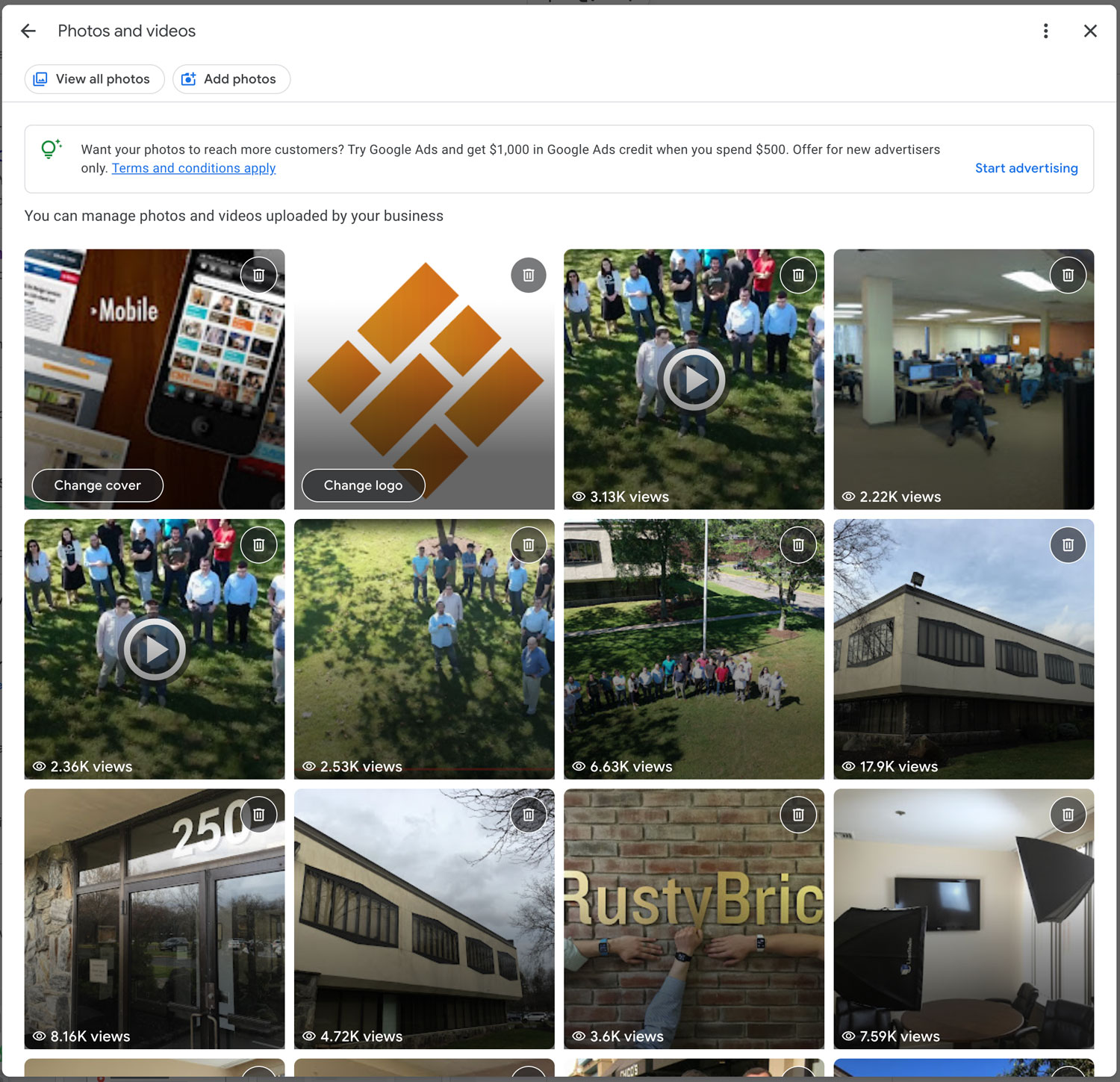 Nombre de vues de photos de profils d'entreprise Google