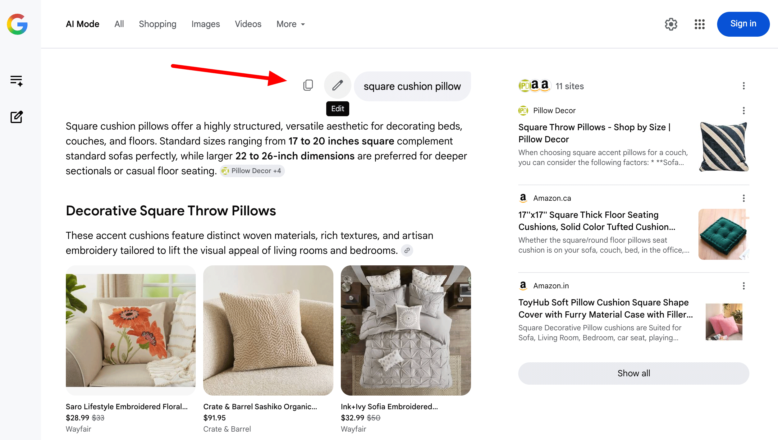 Bouton de copie de modification du mode Google Ai