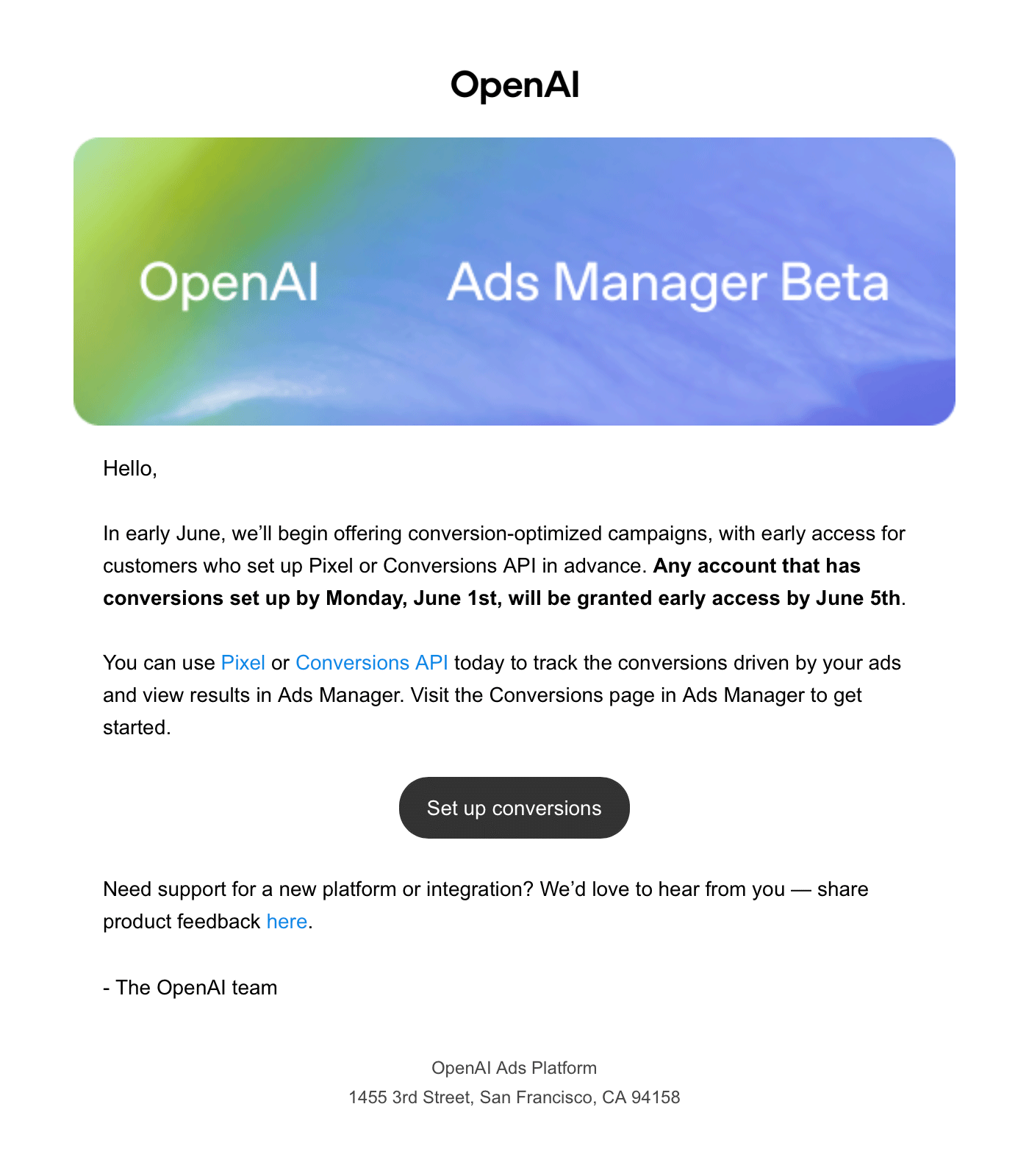 E-mail de ciblage de conversion Chatgpt Ads