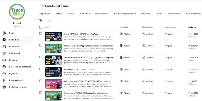 contenu de la chaîne YouTube