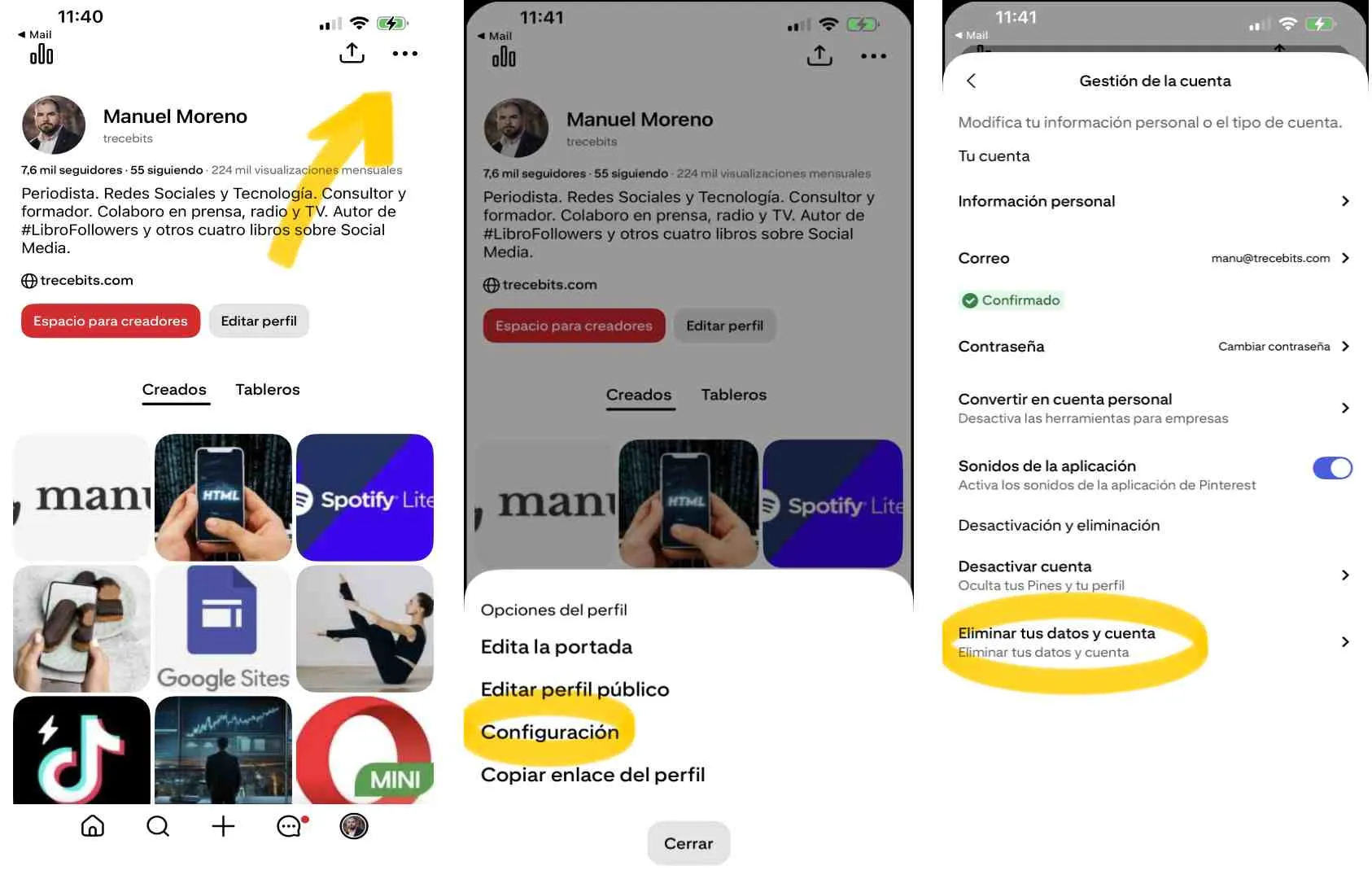 comment annuler un compte Pinterest