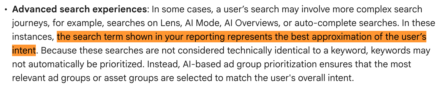 Rapport sur les termes de recherche Google Ads Meilleure intention approximative