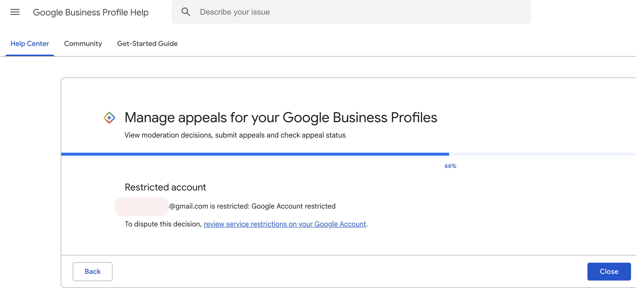 Compte de profil d'entreprise Google restreint