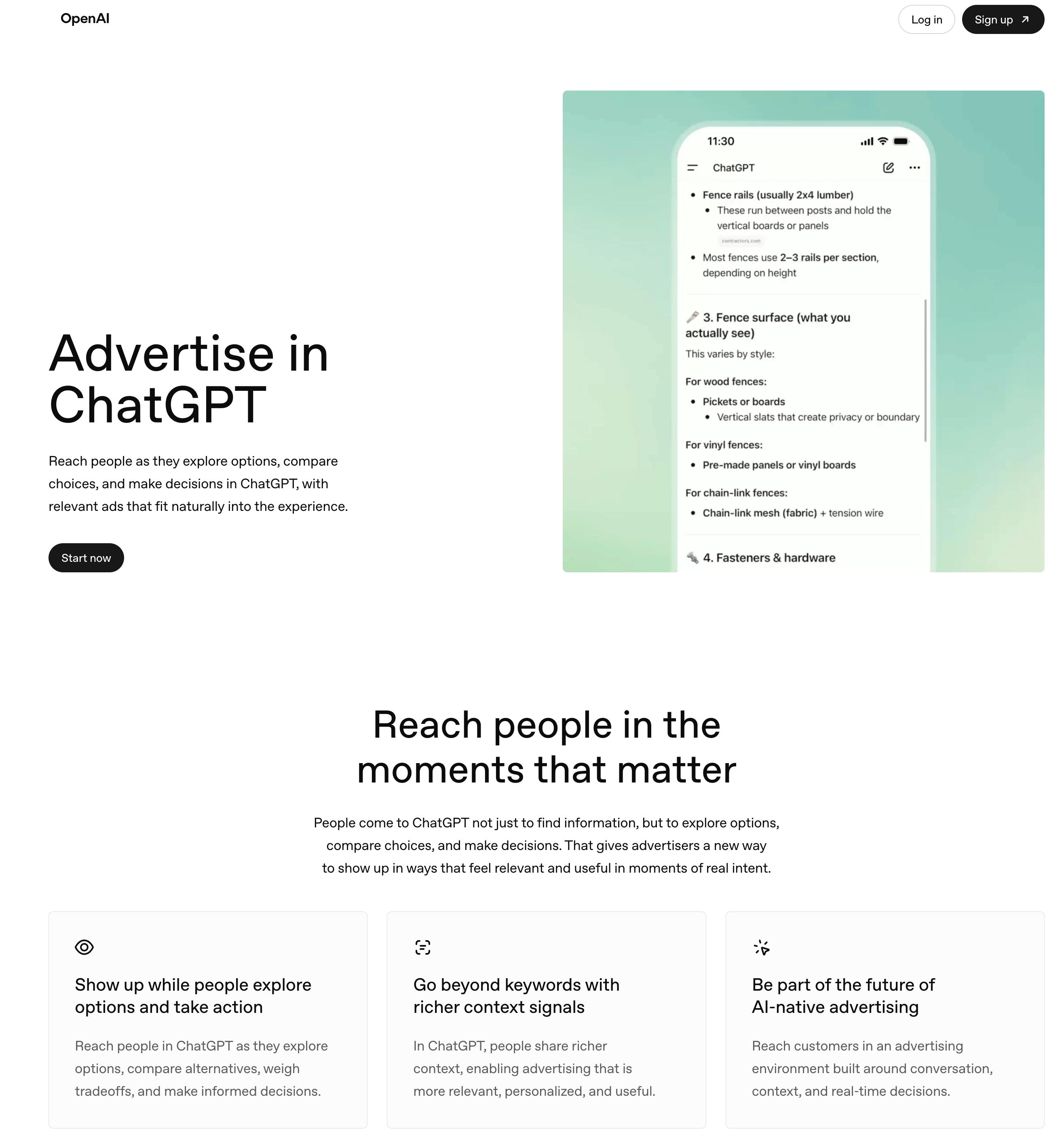 Inscription au gestionnaire de publicités Chatgpt