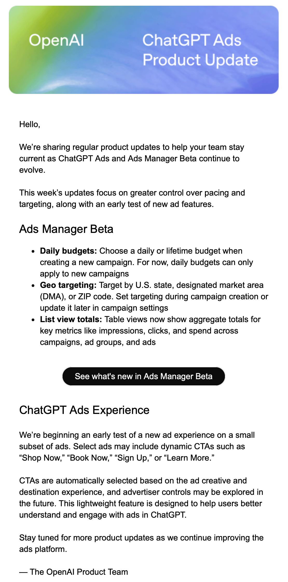 Mises à jour par e-mail des annonces Chatgpt