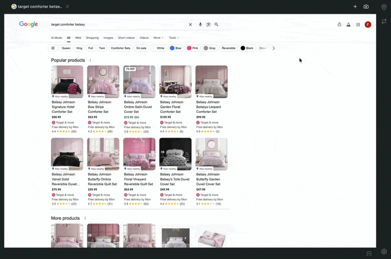 Grille de produits de recherche Google pour votre étiquette