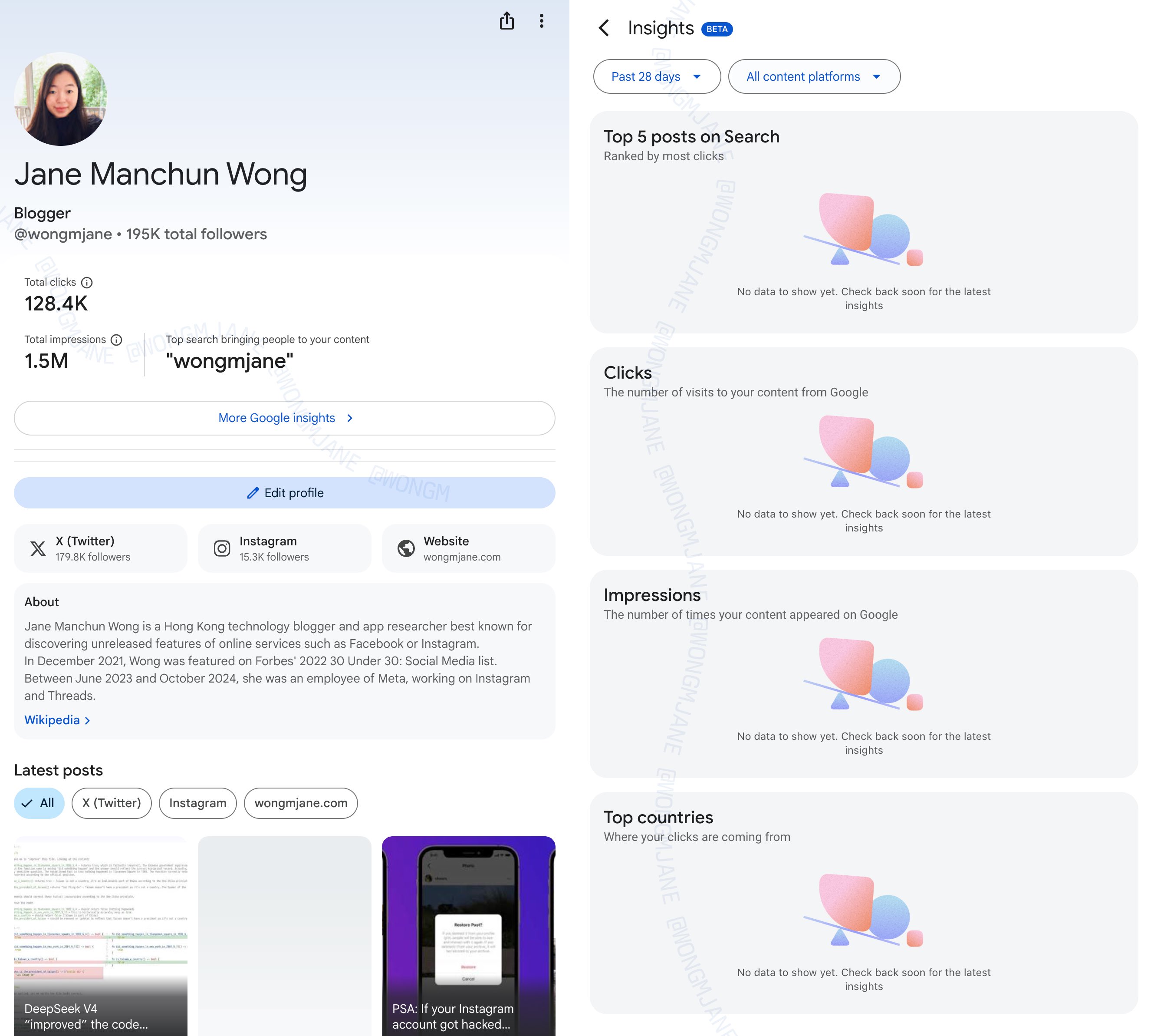 Informations sur les profils de recherche Google