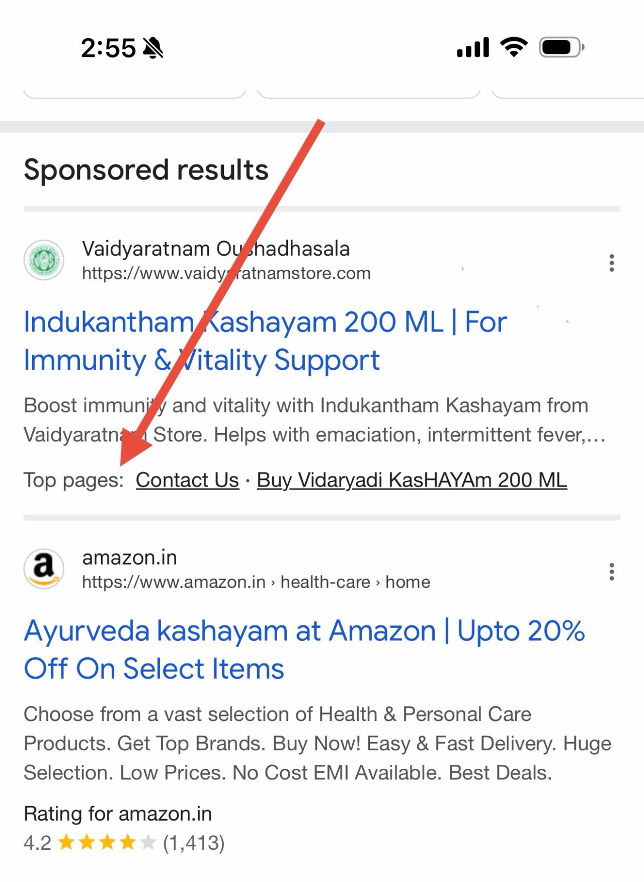 Liens vers les pages principales de Google Ads