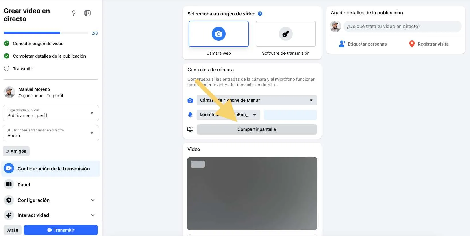partagez votre écran sur Facebook en direct