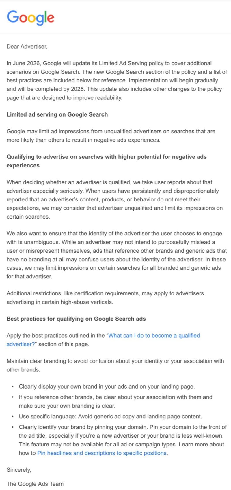 E-mail des annonceurs non qualifiés Google Ads