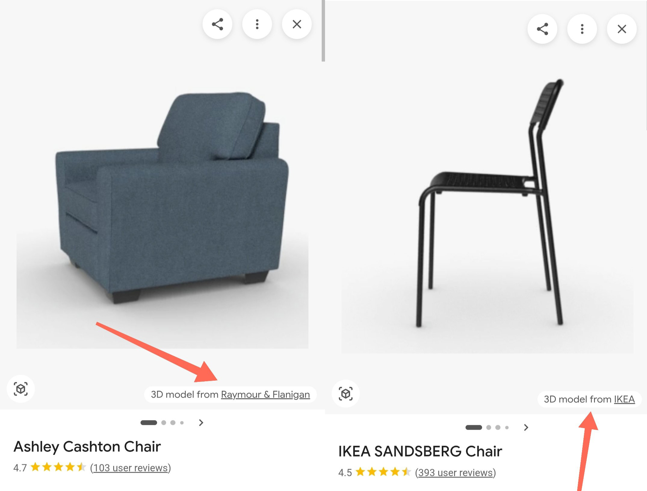 Modèle 3D de détail du produit Google à partir de l'attribut