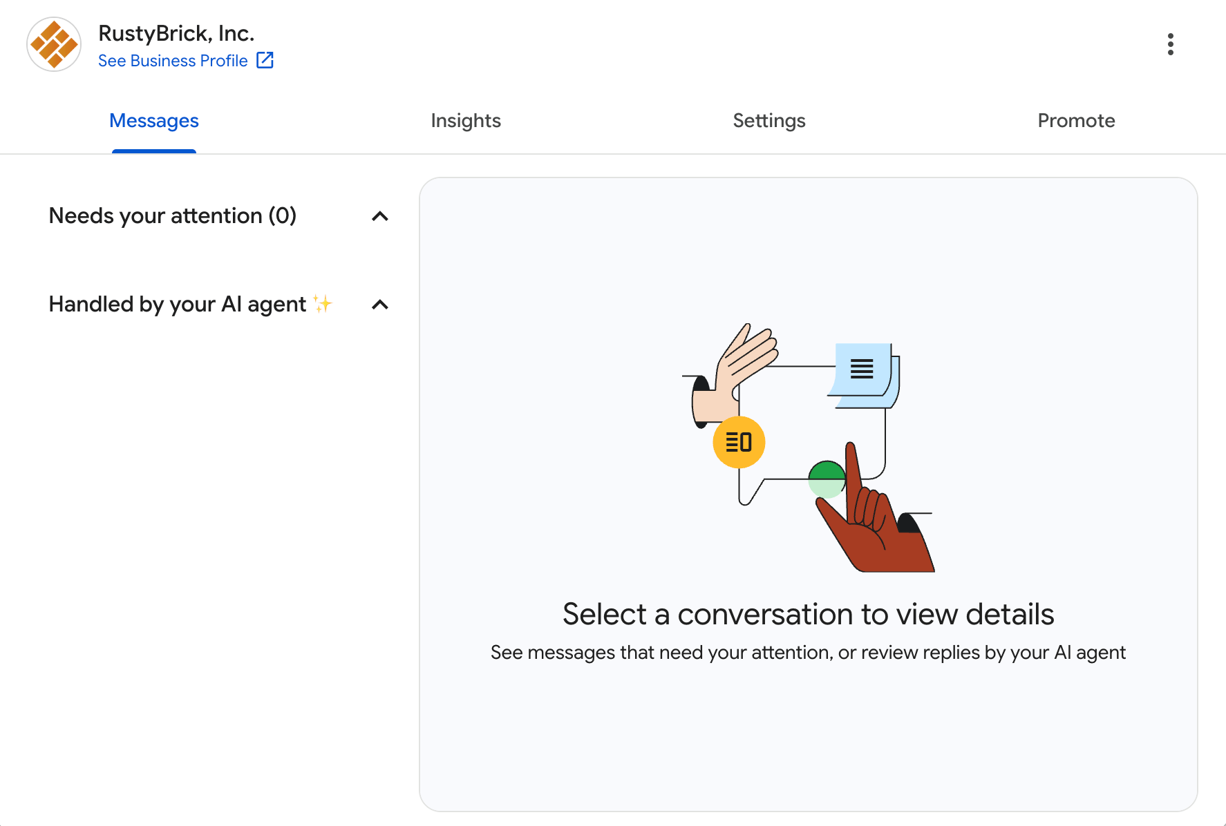 Section Messages des profils d'entreprise Google