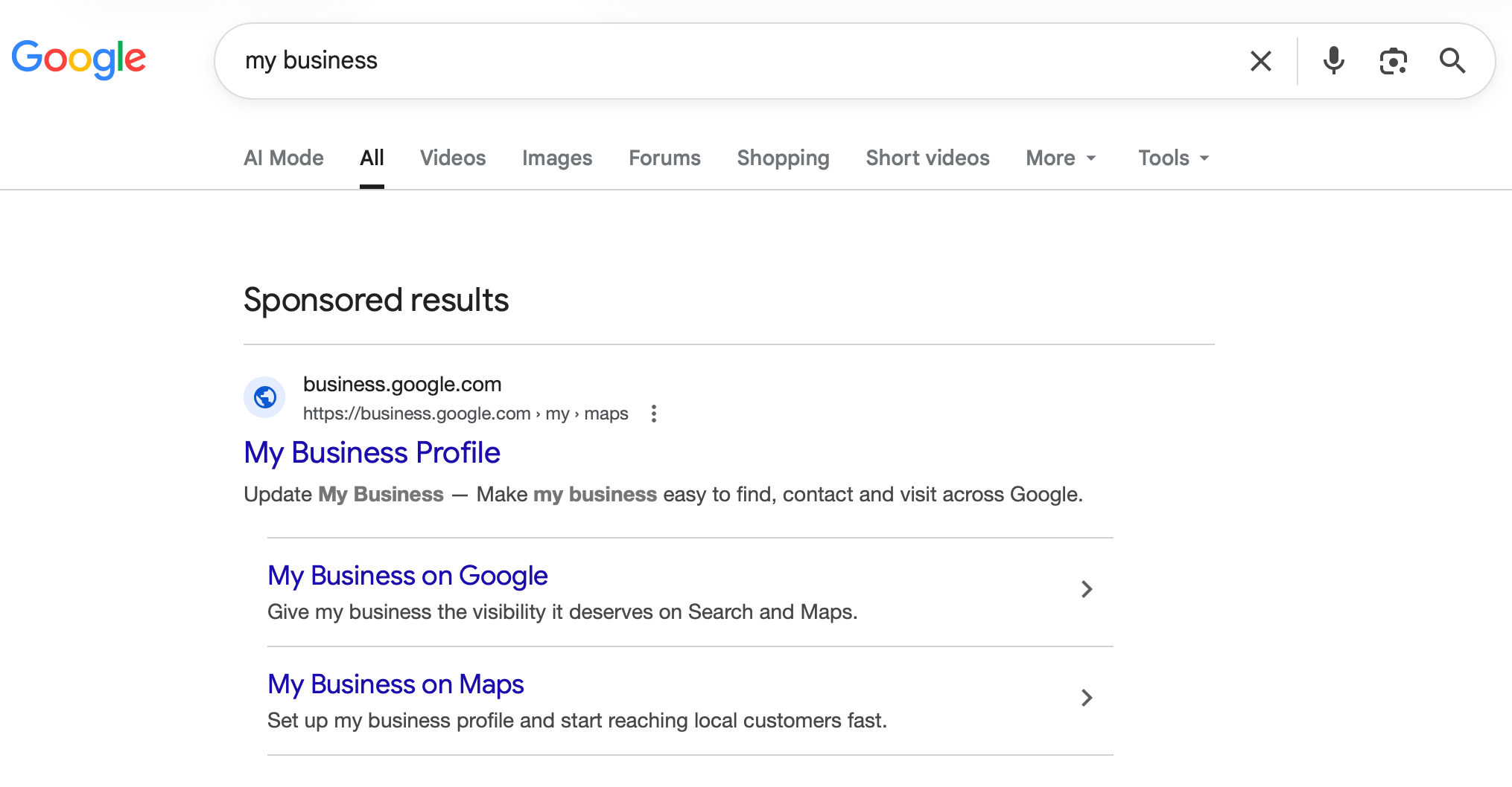 Annonce de phishing Google pour mon entreprise