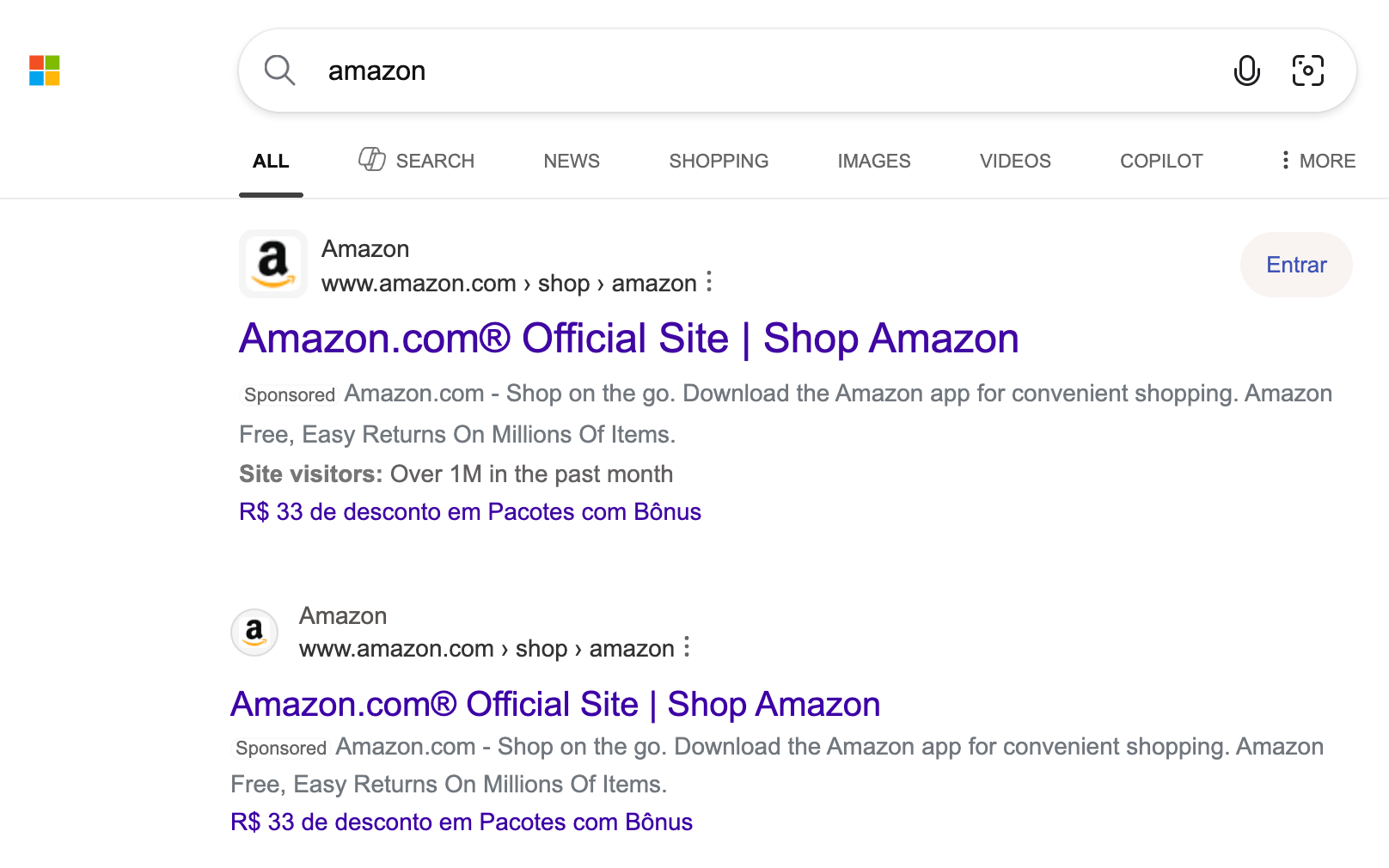Grand haut sponsorisé Bing Favicon