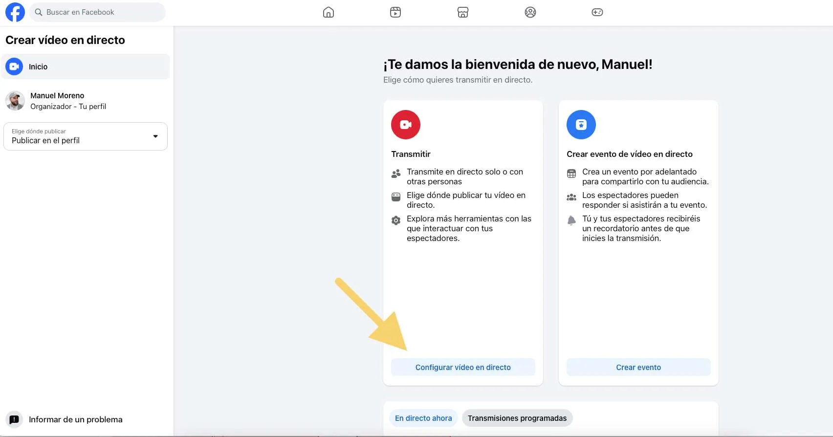 configurer la vidéo en direct sur Facebook