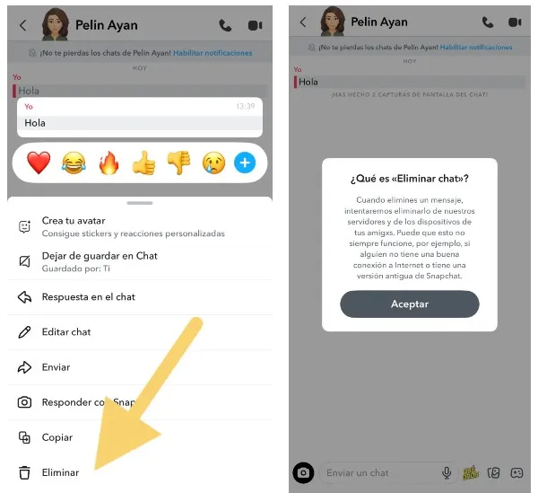 supprimez le message Snapchat en appuyant sur