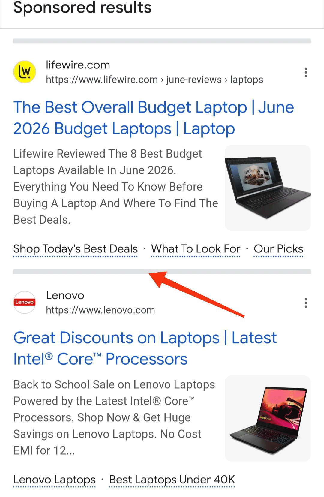 Liens annexes en pointillés Google Ads