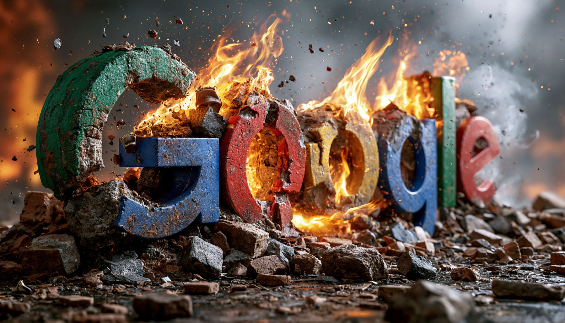 Google Logo Crumble Fire