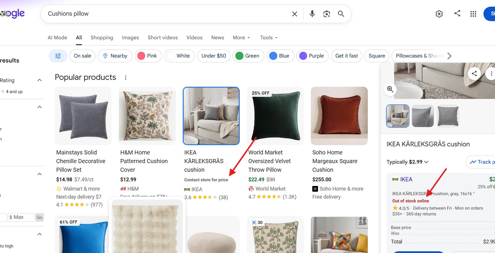 Recherche Google Contacter le magasin pour connaître le prix