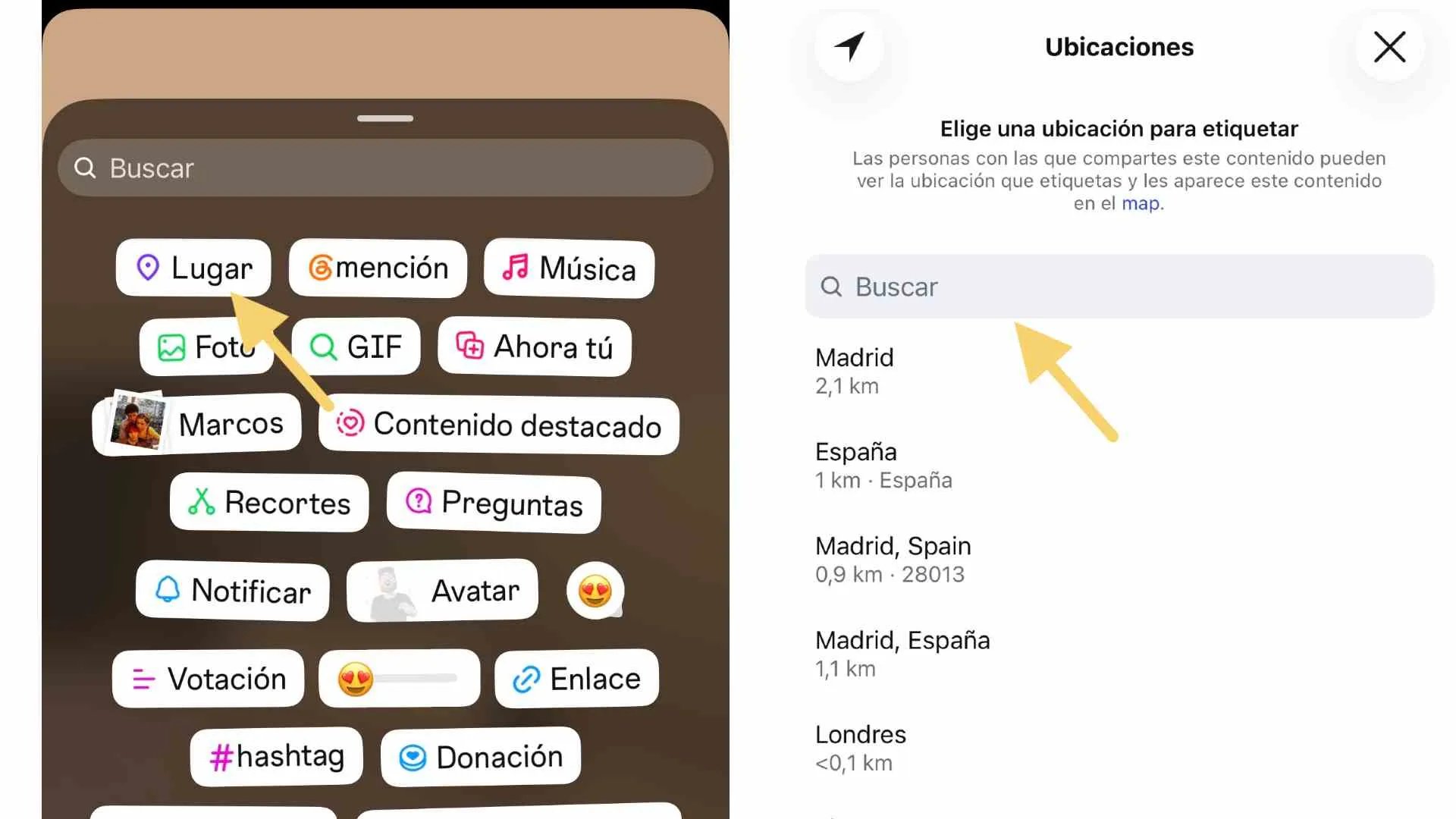 n'importe quel autocollant de lieu, histoires Instagram