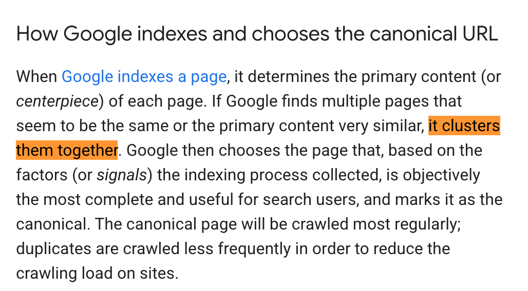 Ajout de clusters de documents canoniques Google