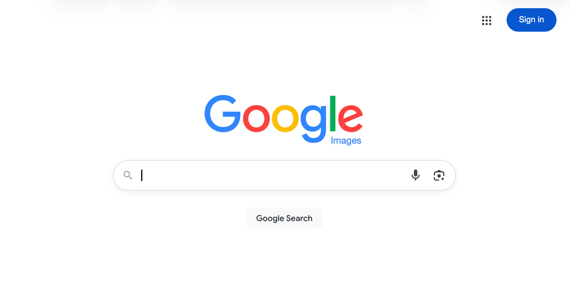 Ancienne page d'accueil de la recherche d'images Google