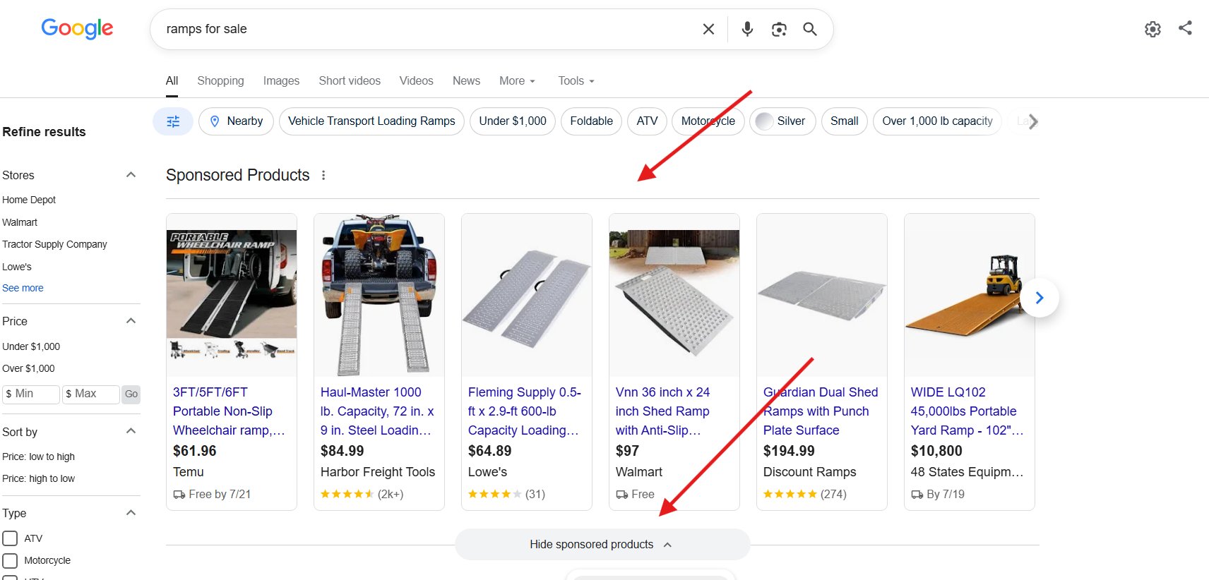 Google Shopping Masquer les produits sponsorisés