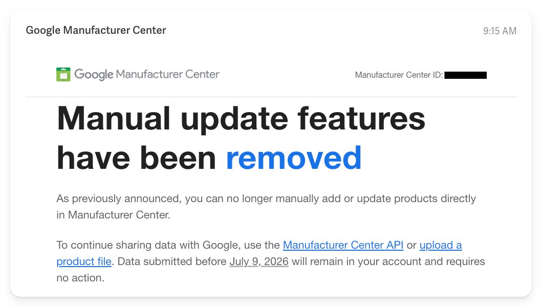 E-mail du manuel du Google Manufacturer Center