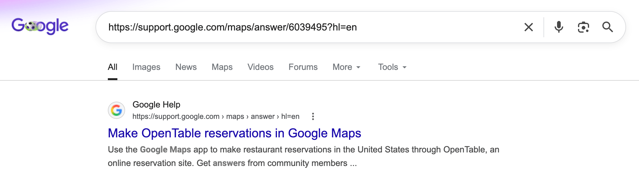 Serveur Google Maps Opentable