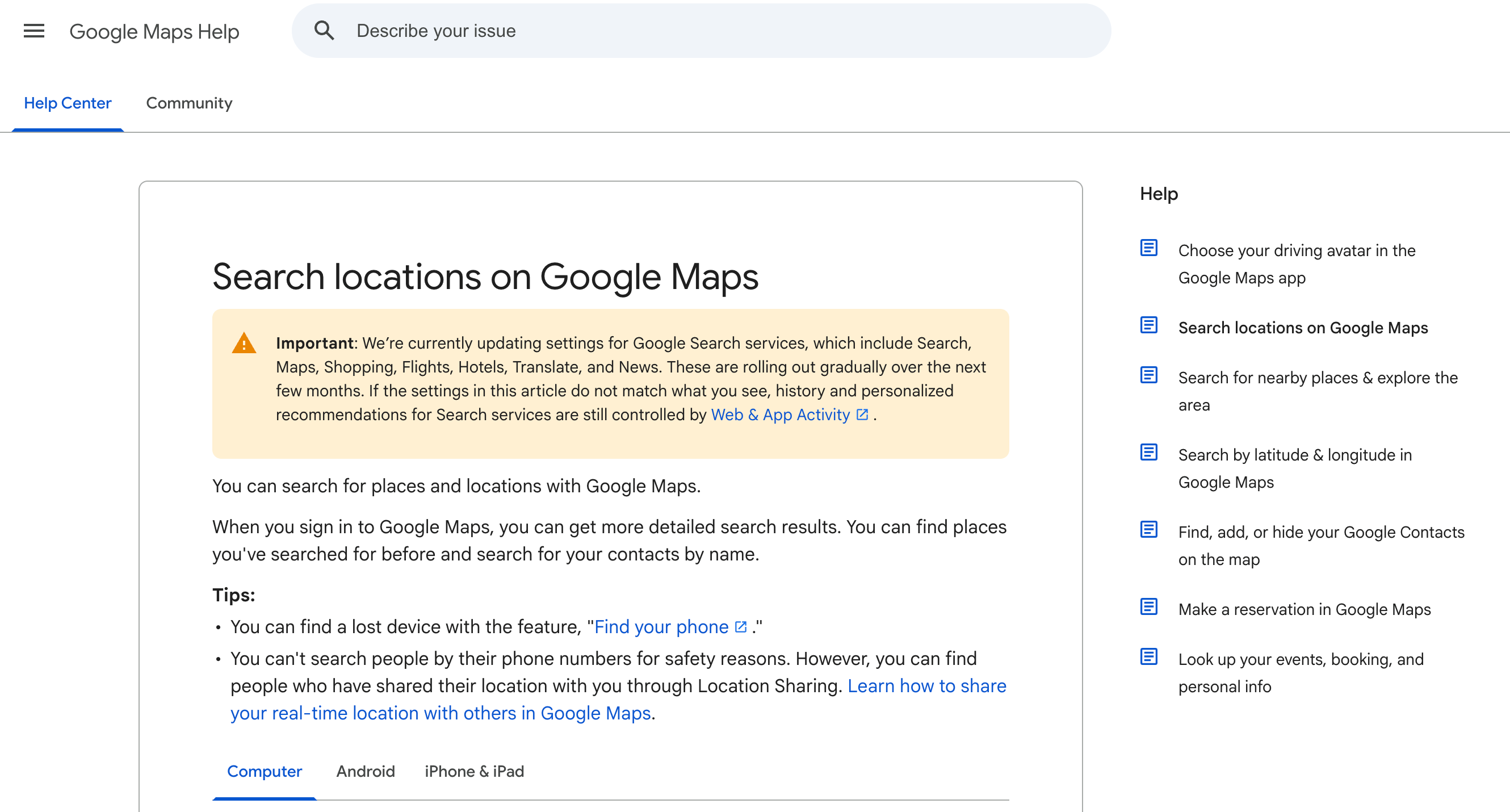 Document d'aide Google Nouveau