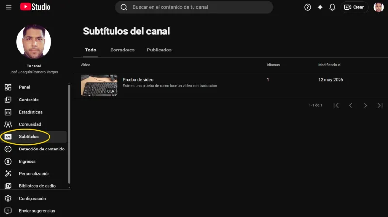 Onglet Sous-titres de YouTube Studio pour ajouter une langue aux vidéos YouTube