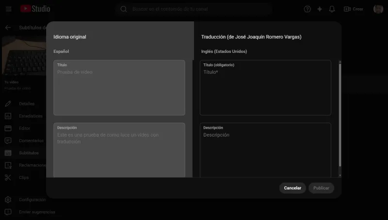 ajoute un titre et une description dans la langue ajoutée à la vidéo YouTube