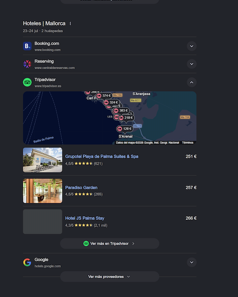 Recherche d'hôtels Google Eu4
