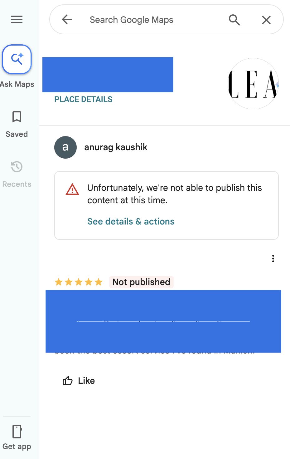 Avis Google non publié sur le Web